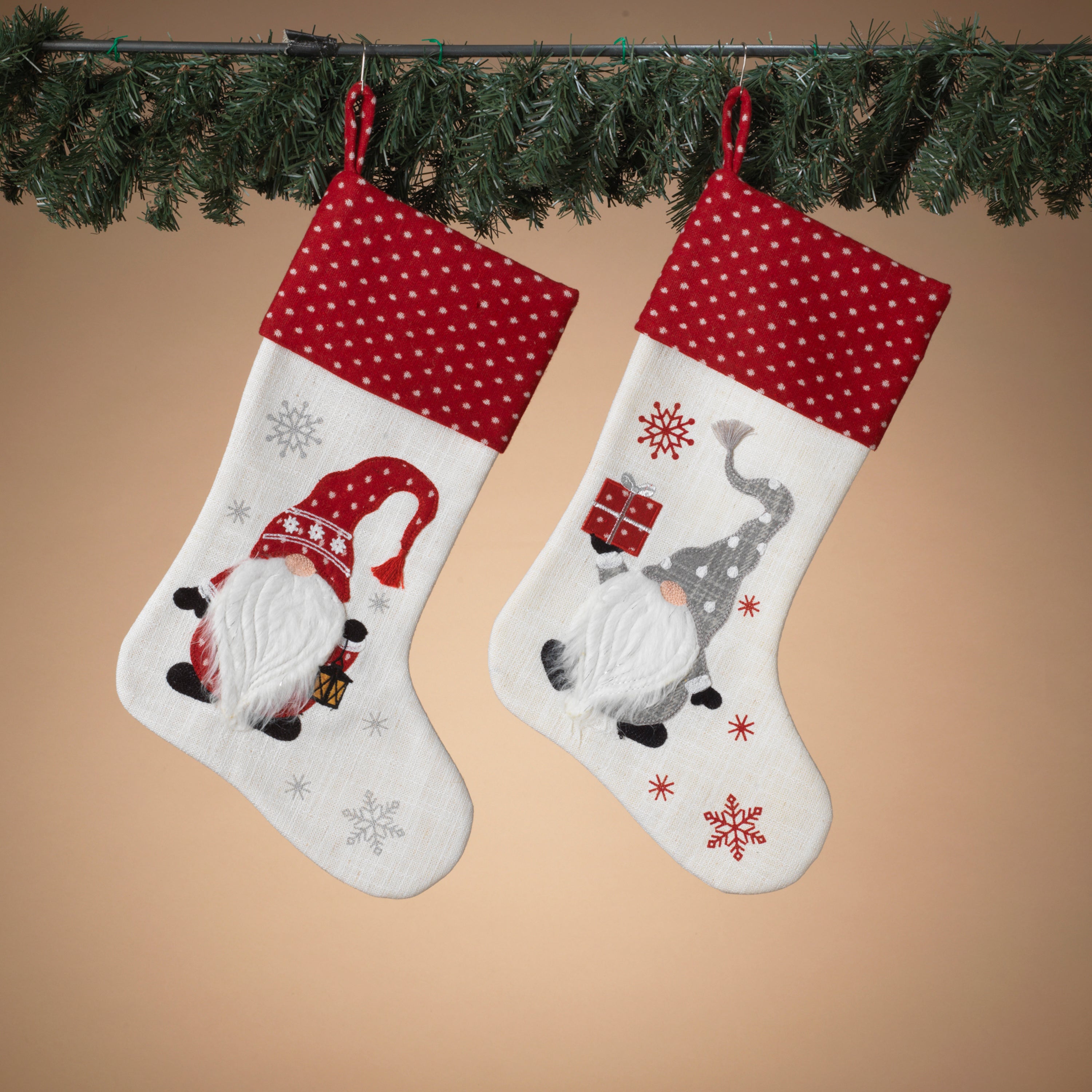 Set of 2 Fabric Christmas Gnome Design Stockings at 20 Inches Long #2589290EC